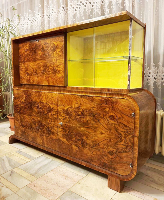 Art Deco Secretary J-105 with vitrine by Jindřich Halabala