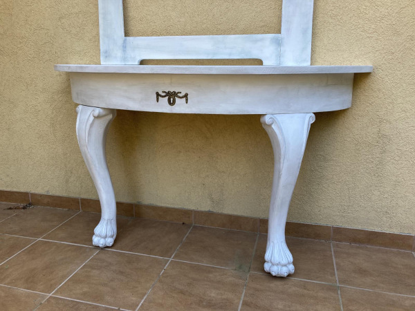 ST14 - konzolový stolík biely v provensálskom štýle + rám - Cena 260€ 2