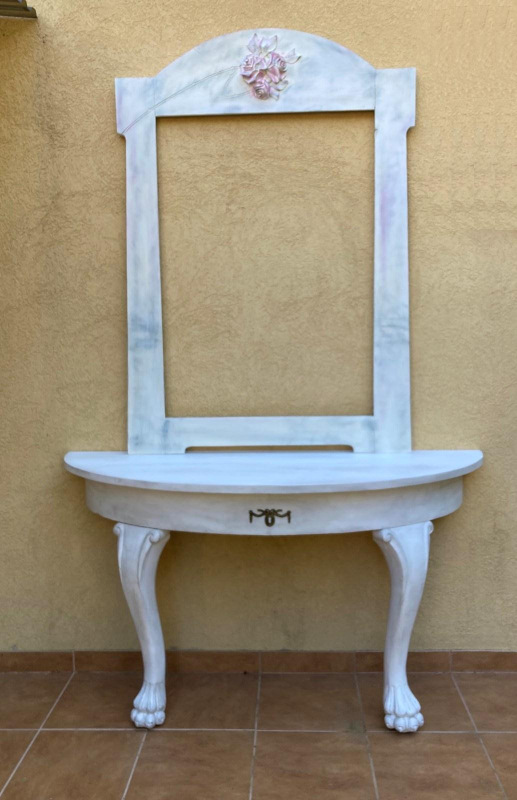 ST14 - konzolový stolík biely v provensálskom štýle + rám - Cena 260€ 1