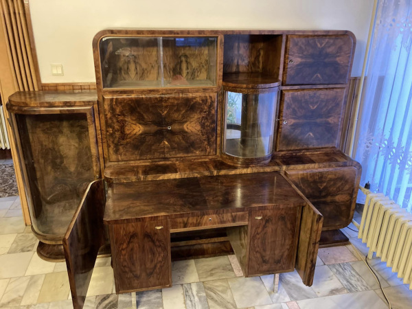 Art Deco sekretár / kabinet s barom a vysúvacím písacím stolom - Cena 2.500€ 2