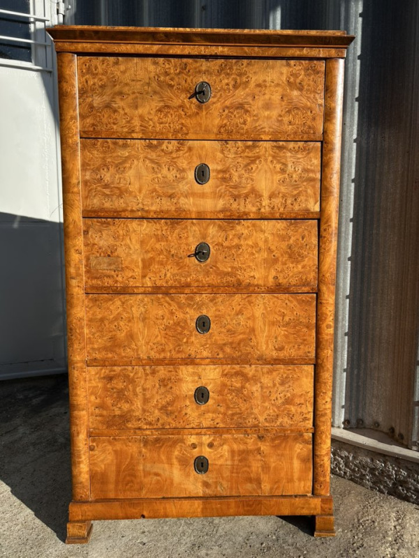 Biedermeier 6 šuflíková komoda v topoľovej korenici - Cena 900€
